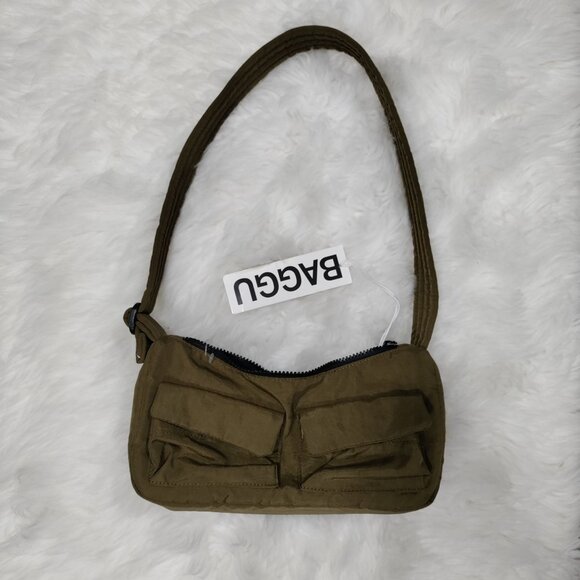 Baggu Olive Green Shoulder Bag With Front Pockets & Zipper Closure - Picture 7 of 7